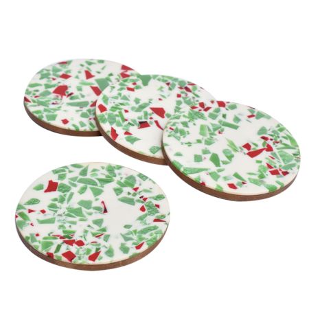 Multicolored Wood And Resin Terrazzo Coasters In Set Of 4